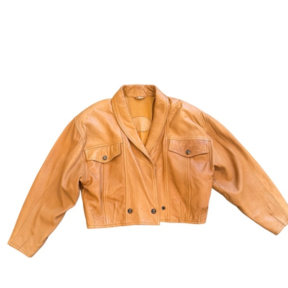 Vintage Latif  Women’s crop Yellow‎ Leather Jacket Size 40 - Picture 1 of 12